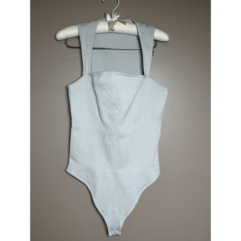 Women's OQQ Ribbed Sleeveless Squareneck Bodysuit Gray Size XL